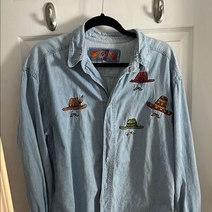 Vintage Colorful Embroidered Denim Shirt